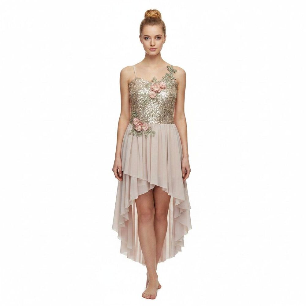 Costume Gallery  Lyrical Dance Dress Women Medium Pink Sequin Flowers Romantic